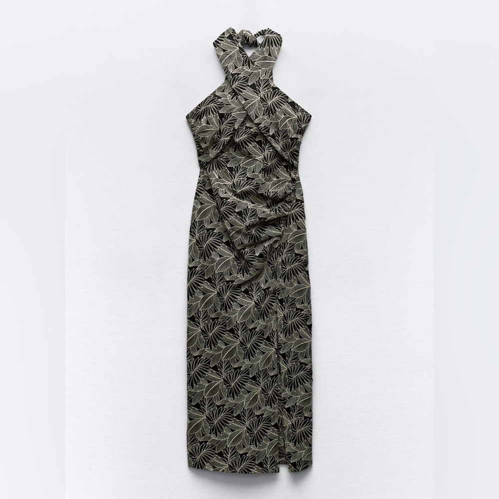 Zara Embroidered Leaf Midi Dress